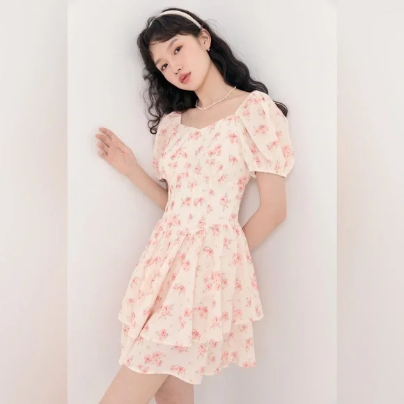 slim fit dress slacks Dewlily Puff Sleeve Dress Korean Fashion for Teens, 20s, 30s Asymmetrical Cute Slimming Effect A-Line Casual Short Sleeve Plain Ribbon